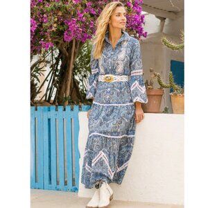 Miss June Paris Kiara Dress Paisley Blue Size P 100% Cotton